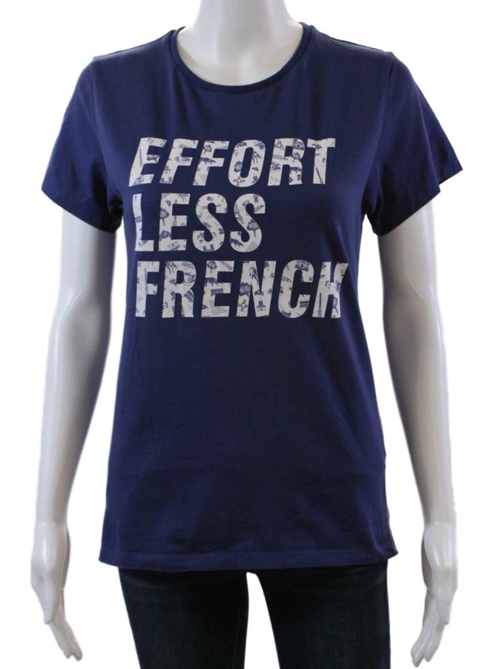 Maison Kitsune Graphic Tee Shirt “Effortless French" in Navy Blue Size Medium